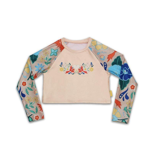 Tyoub Kids Long Sleeved Cropped Rash Vest - Phoenix Print | Vanilla (5 Years)