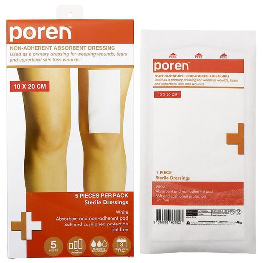 Poren Sterile Non-Adherent Absorbent Dressing - 10 x 20cm (5 Pack)