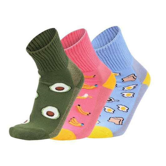 Glucology 6 Pack Fun Patterned Socks - Bananas, Avocado & Eggs (Large)
