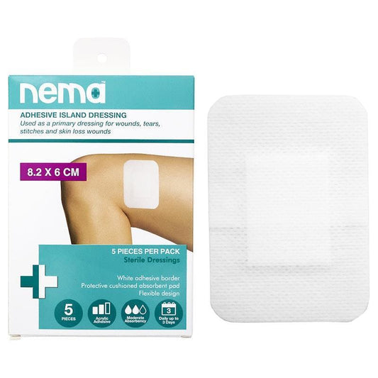 Nema Adhesive Island Dressing Non-Adherent Pad Sterile 8.2 x 6cm - 5 Pieces/Box-Auzzi Store