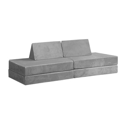 Oikiture Kids Sofa Play Couch Modular Lounge Cushion Convertible Playset - Grey (4 Pieces)