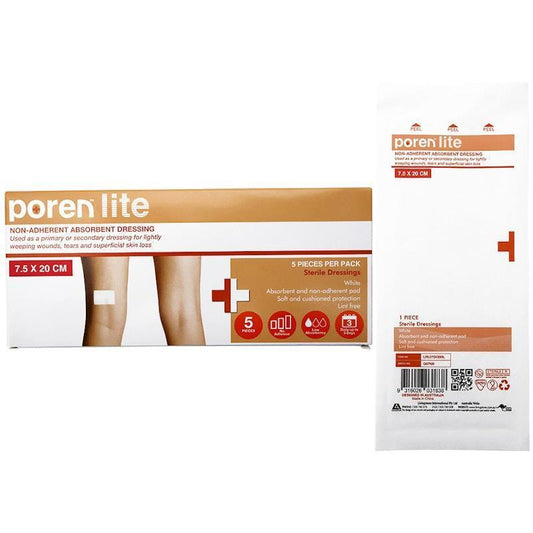 Poren-Lite Sterile Non-Adherent Absorbent Dressing - 7.5 x 20cm (5 Box)