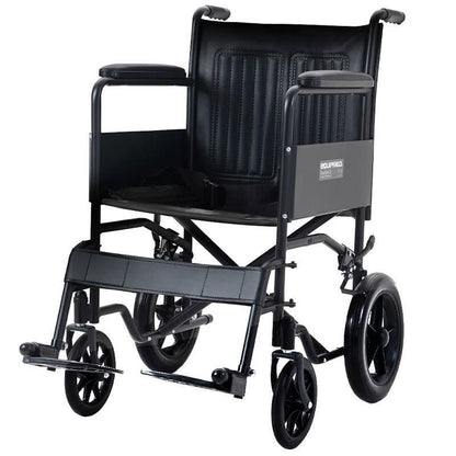 Equipmed Folding Transit Manual Wheelchair For S-XL Black - Comfort and Convenience