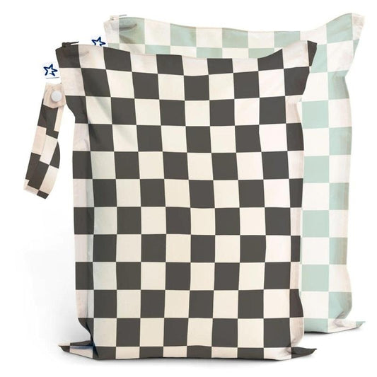 Tiny Twinkle Mess Proof Wet Bag 2 Pack - Black & Sage Checkers
