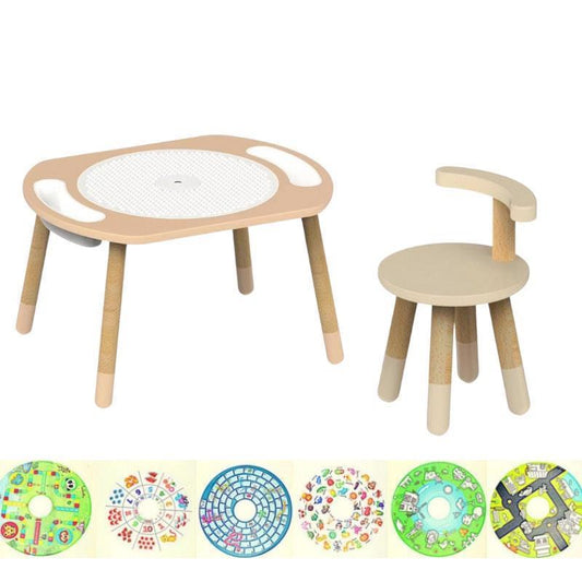 Riababy Play&Learn Activity Table Set with Adjustable Legs - Lego Duplo Compatible in Warm Beige