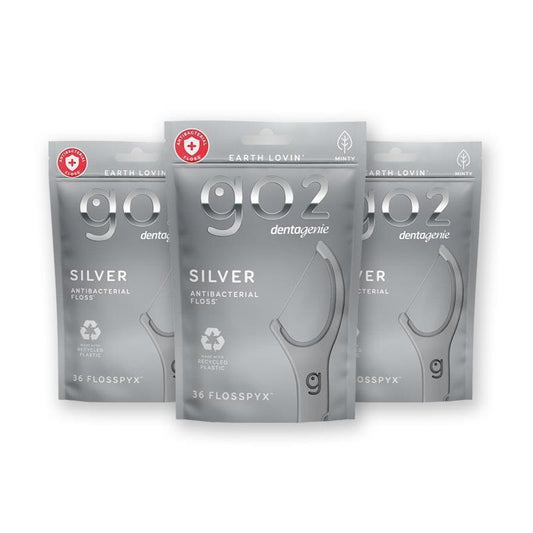 GO2 Dentagenie Silver Antibacterial Flosspyx - 36 Minty Flossers x 3