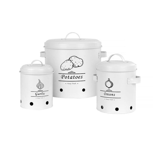 Clevinger 3 pcs Galvanised Iron Fruit Vegetable Storage Tins Bundle - Durable & Stylish-Auzzi Store
