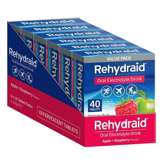 Rehydraid Electrolyte Effervescent Tablets - Apple Raspberry Flavor (6x40 Packs)