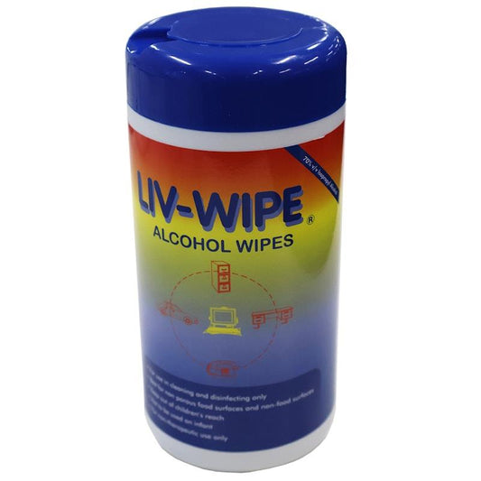 Liv-Wipe Antibacterial 70% Isopropyl Alcohol Wipes - 100 Count Tub