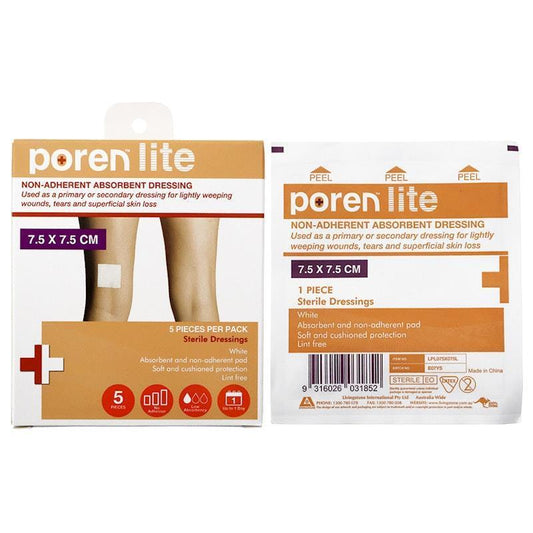 Poren-Lite Sterile Non-Adherent Absorbent Dressing - 7.5 x 7.5cm (5 Box)