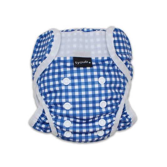 Tyoub Adjustable Reusable Swim Nappy & Wet Bag - Blue Gingham Check (One Size)