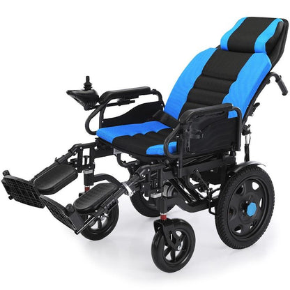 Equipmed Power Electric Wheelchair - Longrange for S-XL (16" Wheels, Black & Blue)