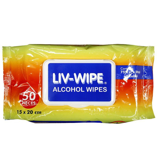 Liv-Wipe Antibacterial 70% Isopropyl Alcohol Wipes - 50 Count Pack