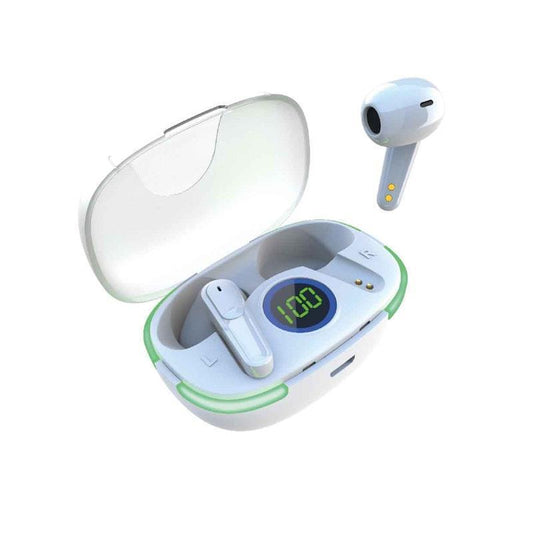 Laser TWS Earbuds with LED Display: True Wireless & Tap Controls - White-Auzzi Store