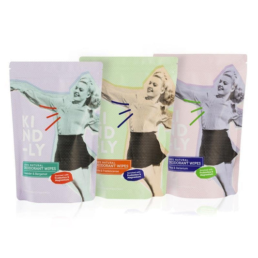 KIND-LY 100% Natural Deodorant Wipes - 3 Packs Bundle