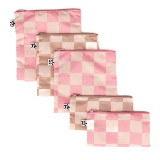 Tiny Twinkle Snack Bags - 5 Pack (Pink & Beige Checkers)