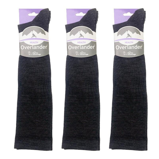 Overlander Women's Merino Wool Health Compression Socks - 3 Pairs, Charcoal Melange, Size 2-8-Auzzi Store