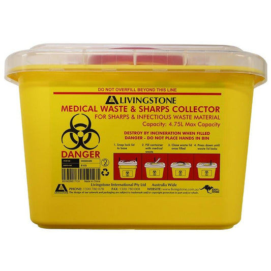 Livingstone Needles Sharps Waste Collector - 4.75L (24.5 x 20 x 16.5 cm)