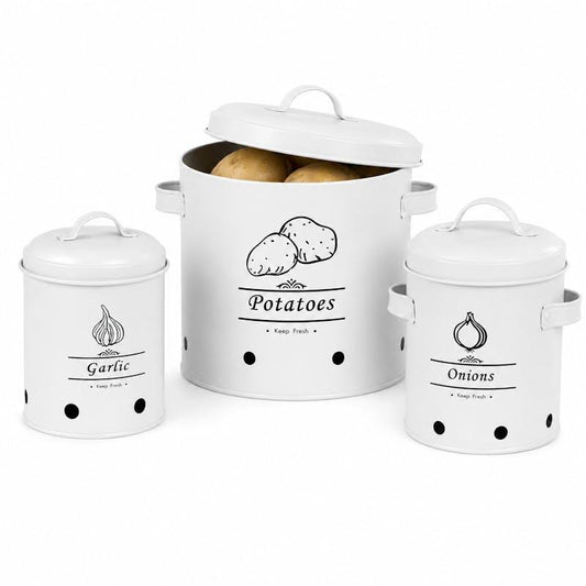 Clevinger 3 pcs Galvanised Iron Fruit Vegetable Storage Tins Bundle - Durable & Stylish - Auzzistore