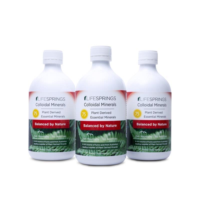 LifeSPRINGS 3x Colloidal Plant Derived Minerals 500ml Bundle - Natural Mineral Supplement