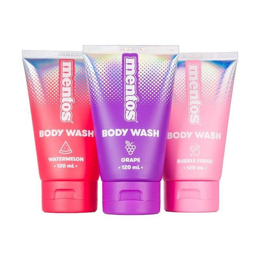 Mentos 3 Pack Body Wash (Watermelon, Grape & Bubble Fresh) - 120ml for Refreshing Showers