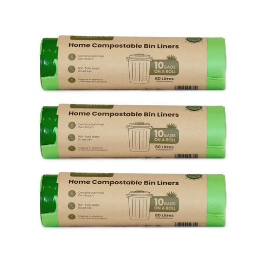 Ecopack 80L Compostable Garbage Bags - Eco-Friendly Bundle (3 Rolls/30 Bags)-Auzzi Store
