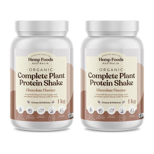 Hemp Foods Australia Complete Plant Protein Shake - Chocolate Bundle 1kg Tubs Twin Pack