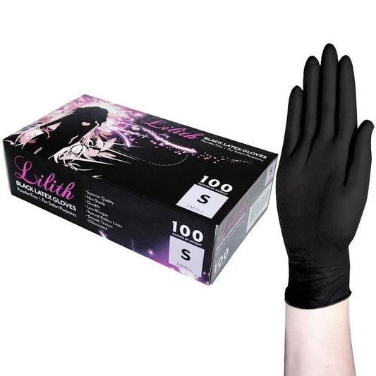 Lilith Salon Powder-Free Black Latex Gloves - Small (100 Pieces/Box)-Auzzi Store