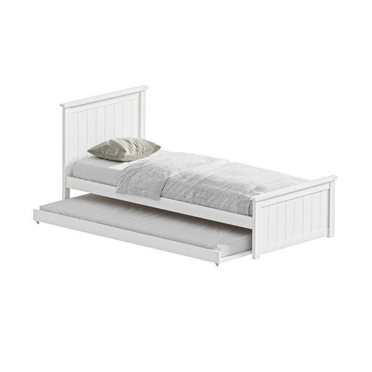 Oikiture Trundle Bed Frame Single Size - Space-Saving Wooden Daybed in White