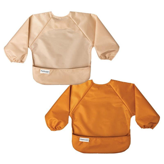 Tiny Twinkle Mess-Proof Full Long Sleeve Bib 2 Pack - Sand & Cinnamon (Large 2-4Y)