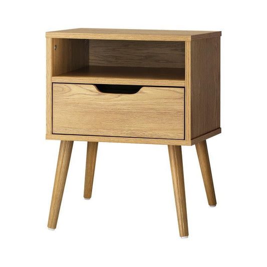 Oikiture Bedside Table with Drawers - Natural Wood
