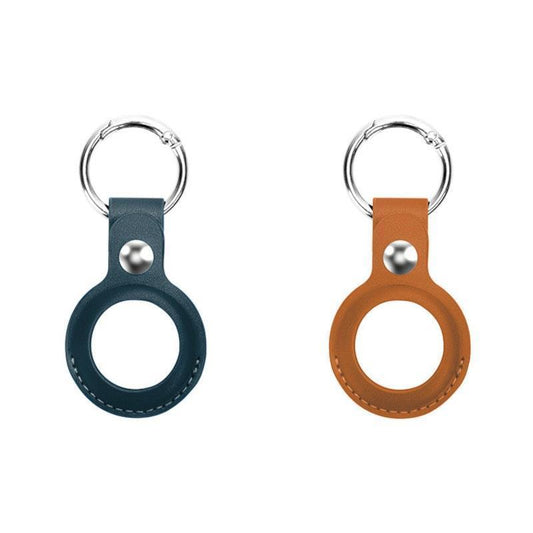 Laser Leather AirTag Key Ring - Stylish Brown and Blue 2 Pack
