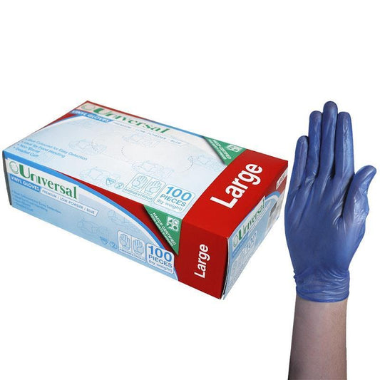 Universal Low Powder Vinyl Gloves - Blue Large (100 Pieces/Box)-Auzzi Store