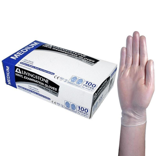 Livingstone Vinyl Examination Gloves ASTM Powder Free Medium - 100 Pieces