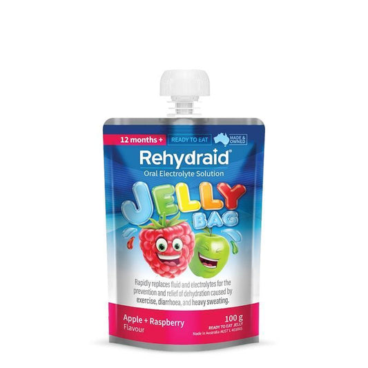 Rehydraid Electrolyte Jelly Bags Apple Raspberry 24x100g - Fun Hydration for Kids