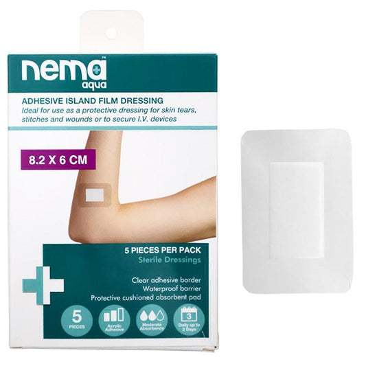 Nema Aqua Transparent Island Film Dressing Non-Adherent Pad Waterproof Sterile 8.2 x 6cm - 5 Pieces/Box-Auzzi Store