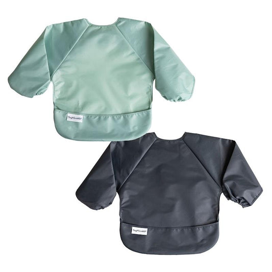 Tiny Twinkle Mess-Proof Full Long Sleeve Bib 2 Pack - Sage & Charcoal (Small 6-24M)