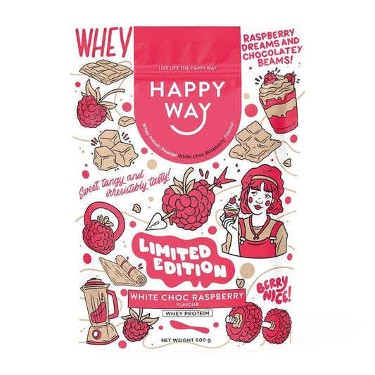 Happy Way White Chocolate Raspberry Whey Protein Powder - 500g-Auzzi Store