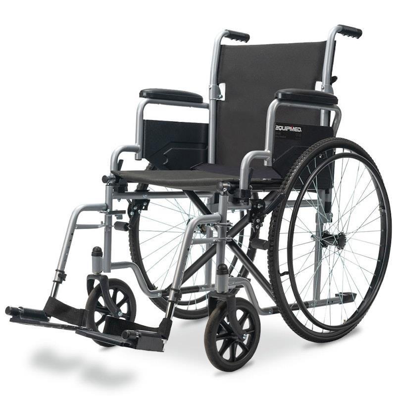 Equipmed 24 Inch Folding Wheelchair with Park Brakes - Grey