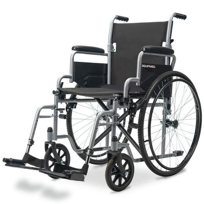 Equipmed 24 Inch Folding Wheelchair with Park Brakes - Grey