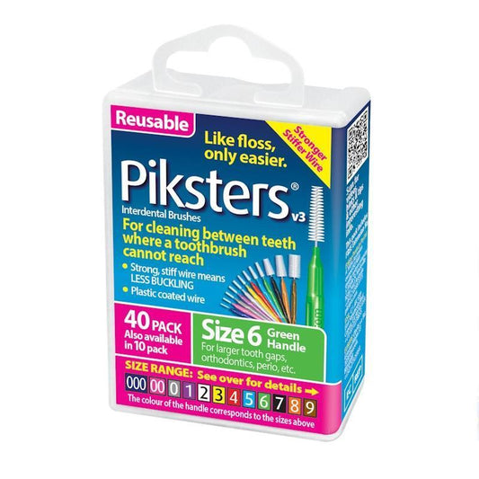 Piksters Interdental Brushes Green Size 6 - 40 Pack for Effective Oral Care