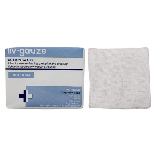 Livingstone Non-Sterile Gauze Swabs 8 Ply Cotton 10x10cm - 100 Pieces/Box