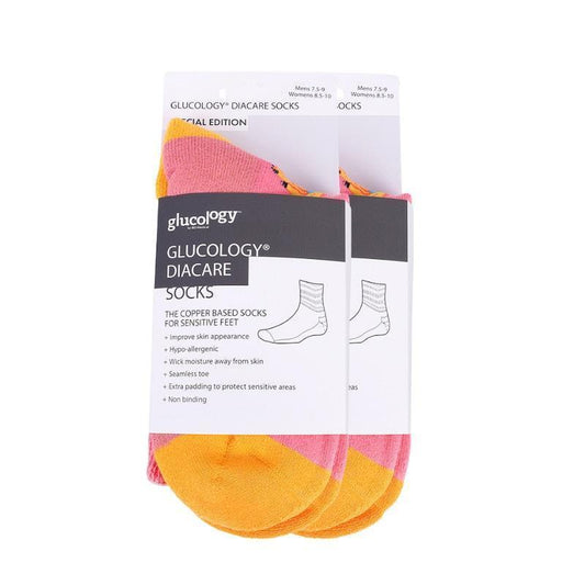 Glucology Copper-Infused Socks - 2 Pairs (Large) - Fun Banana Design