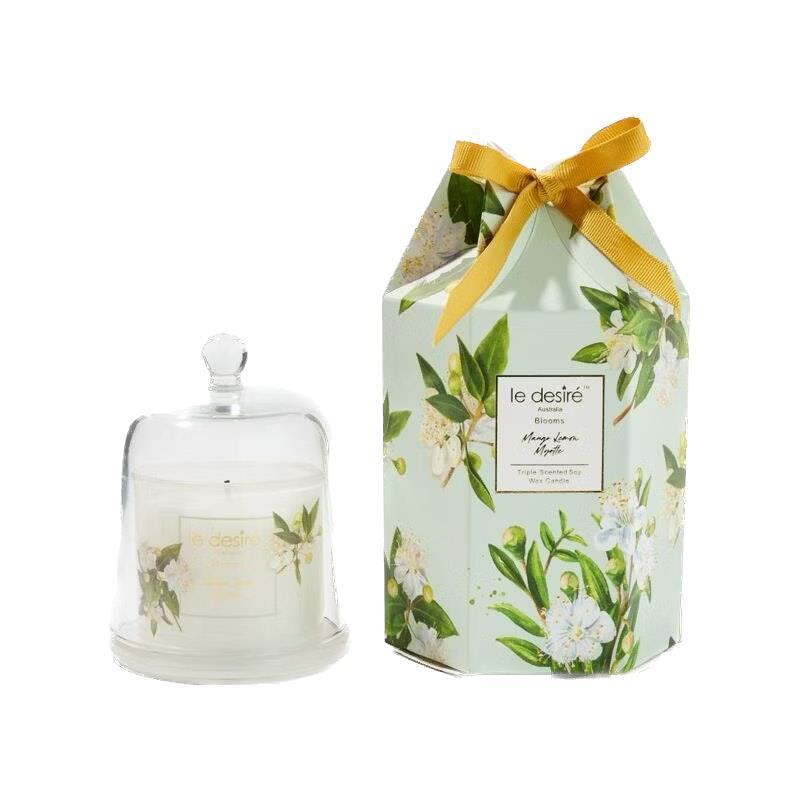 Le Desire Mango Lemon - Blooms Soy Candle with Glass Cloche 120g for a Refreshing Home Fragrance