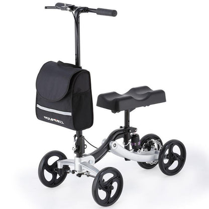Equipmed Premium Knee Scooter Walker with Disc Brake & Suspension Bag - Silver