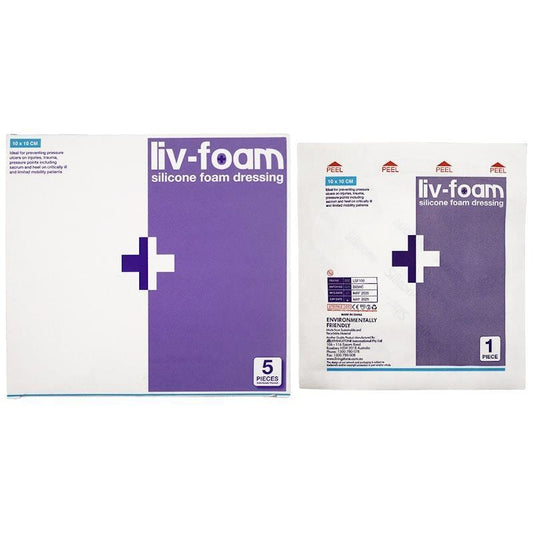 Livingstone Liv-Foam Silicone Foam Dressing - Self-Adherent 10 x 10cm (5 Pieces/Box)-Auzzi Store