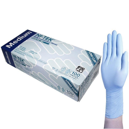 NI-TEK Nitrile Examination Gloves Long Cuff AS NZ Powder Free Medium - 100 Pieces-Auzzi Store