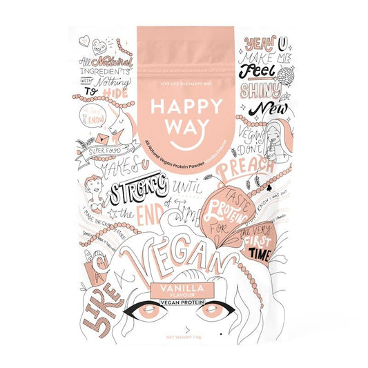Happy Way Vegan Vanilla Protein Powder 1kg - Natural Muscle Strength Booster