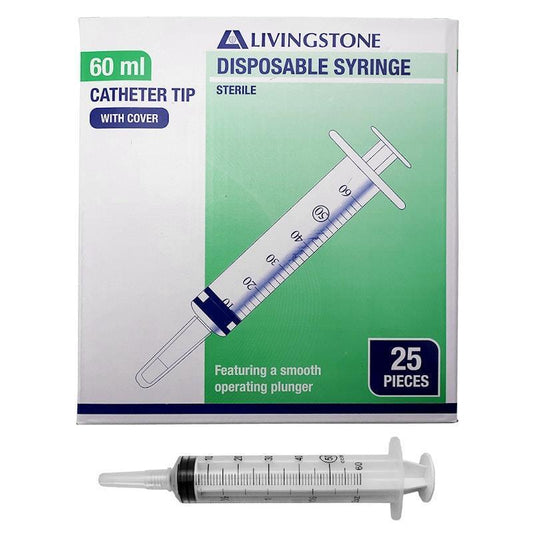 Livingstone 60ml Catheter Tip Syringe with Cap - 25 Pieces/Box
