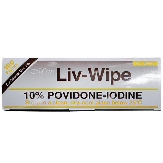Liv-Wipe Mini Povidone Iodine Wipes - 10% - 100 Pieces/Box